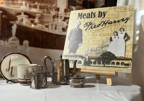 Vintage silver tea set with Fred Harvey sign