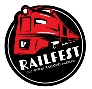 Red train RailFest Galveston Railroad logo